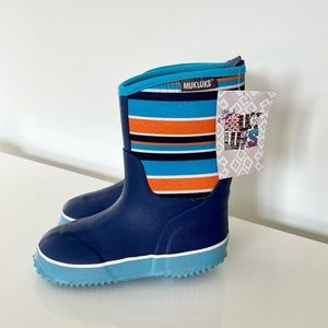 NWT Little Splashers Kids Rain Boots Waterproof Insulated Stripe Blue Sz 11/12